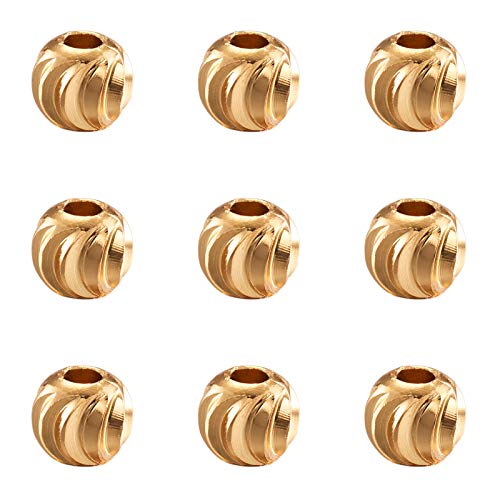 Craftdady 100pcs 18K Gold Corrugated Round Spacer Beads 5mm Tiny Brass Rondelle Ball Loose Beads for Jewelry Making Hole: 1.5-2mm Craftdady