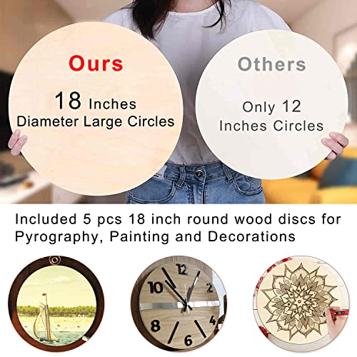 Round Wood Circles for Crafts 18 Inch,Ylibtool 5 Pack Unfinished Rounds Wood Discss Wood Sign Blank for Crafts, Door Hanger, Door Design, Wood YLIBTOOL