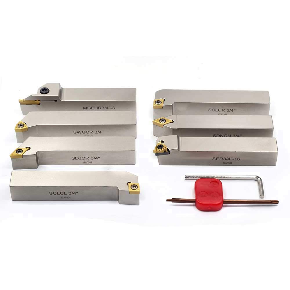 OSCARBIDE Nickel Plated Indexable Lathe Turning Tool Holder 3/4"Shank 7 Pieces/Set,CNC Heavy-Duty Metal Lathe Tools for Turning Grooving Threading OSCARBIDE