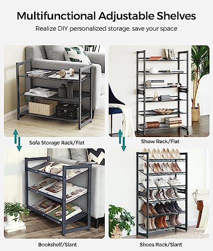 SONGMICS 6-Tier Shoe Rack Storage, Metal Shoe Organizer Stand for Garage, Entryway, Set of 2 3-Tier Stackable Shoe Rack Shelf, with Adjustable Flat SONGMICS