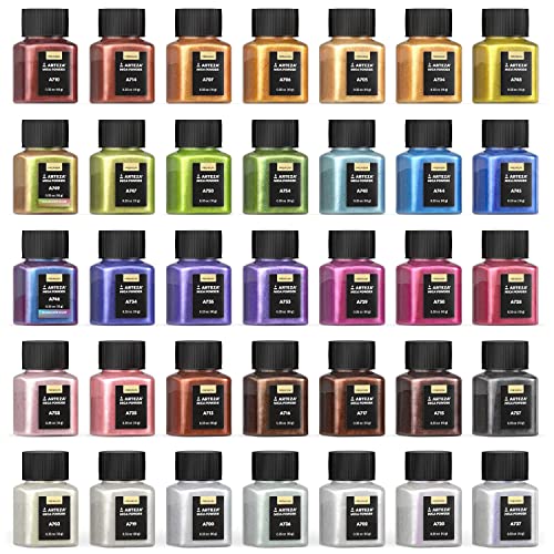 Arteza Mica Powder for Epoxy Resin, 35 Colors, 0.35 oz Bottles, Art Supplies for Candle Making & DIY Crafts ARTEZA