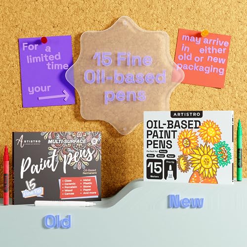 ARTISTRO 15 Oil Based Paint markers for Wood, Rock, Fabric, Glass - Permanent, Quick Dry, Waterproof - Oil paint pens for Ceramic, Mugs, Metal, ARTISTRO