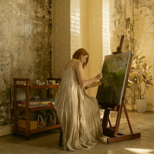 MEEDEN Art Painting Easel, Beech Wood Studio Easel 53" to 91"H, Holds Canvas to 78", Large Professional H-Frame Easel Stand with Storage Tray, MEEDEN