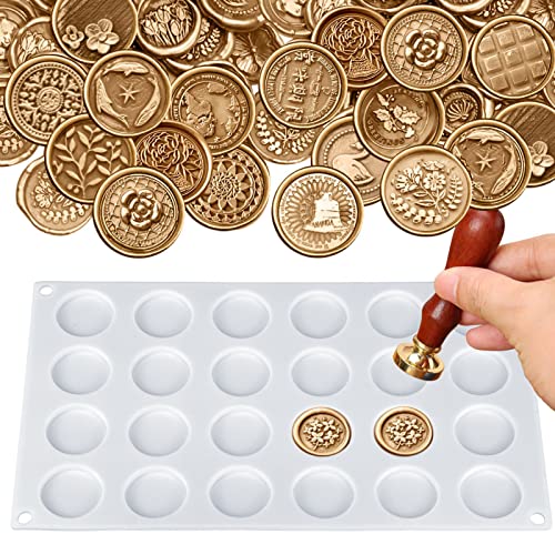 Palksky Silicone Mat/Pad for Wax Seal Stamp, 24-Cavity Wax Sealing Mat with Removable Sticky Dots for DIY Craft Adhesive Waxing Palksky