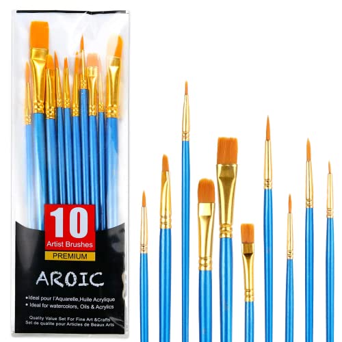 Acrylic Paint Brush Set, 1 Packs / 10 pcs Watercolor Brushes Painting Brush Nylon Hair Brushes for All Purpose Oil Watercolor Painting Artist AROIC