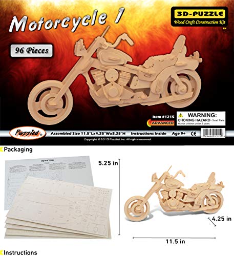Puzzled 3D Puzzle Motorcycle Wood Craft Construction Model Kit, Fun & Educational DIY Wooden Toy Assemble Model Unfinished Crafting Hobby Puzzle to Puzzled