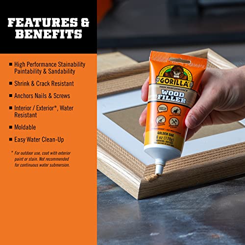 Gorilla All Purpose Wood Filler, 6oz Tube, Golden Oak (Pack of 1) Gorilla