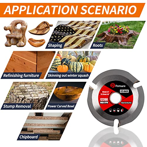 Pomsare Angle Grinder Wood Carving Disc Grinding Wheel, Attachments Wood Cutting Wheel Shaping Disc, Wood Shaper for Angle Grinder 4 1/2 inch with Pomsare