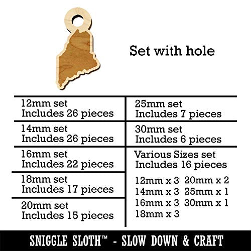 Maine State Silhouette Mini Wood Shape Charms Jewelry DIY Craft - Various Sizes (16pcs) - with Hole Sniggle Sloth
