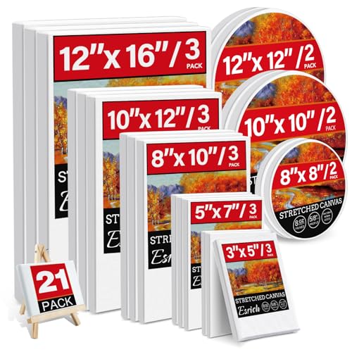 21 Packs Stretched Canvases for Painting MultiSize 12x16 10x12