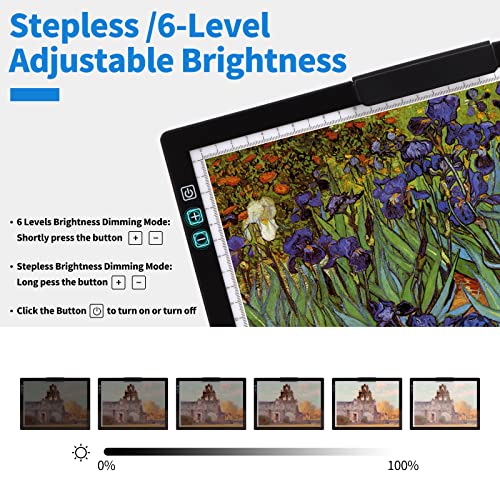 Rechargeable A4 Light Pad with Innovative Stand and Top Clip, Elice Wireless Bright Light Tracing Board Portable LED Artcraft Tracer Box for Artists, elice