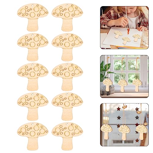 Healifty 10pcs Unfinished Wood Slices Mushroom Wood Cutouts with Twine Discs Wooden Ornaments DIY Crafts Hanging Embellishments Decoration for Healifty