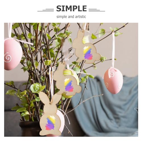 KALLORY Easter Wooden Bunny Cutouts: 36pcs Unfinished Rabbit Slices Large Easter Wood Pieces Easter Wooden Ornaments with Rope for DIY Easter KALLORY