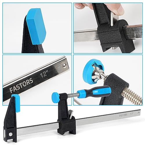 FASTORS Bar Clamps for Woodworking 12 Inch,4 Pack Wood Clamps Adjustable and Release Quickly,Woodworking Clamps Throat Depth 2.5 Inch,Serrated Steel FASTORS