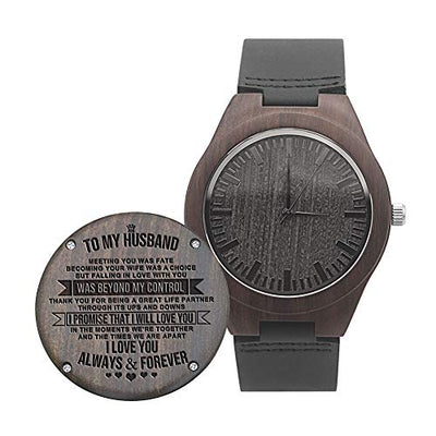 UFOORO Fathers Day Engraved Wooden Watches for Men,Gifts for Husband at Wedding Anniversary, Natural Wood Custom Watch for Him Birthday