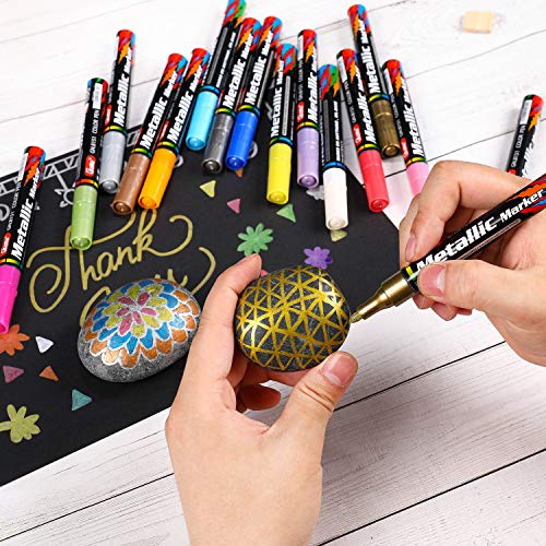 Dyvicl Metallic Markers Paint Markers, Broad Tip Paint Pens for Rocks, Halloween Pumpkin, Wood, Fabric, Glass, Ceramics, Metal, Plastic, Black Paper, Dyvicl