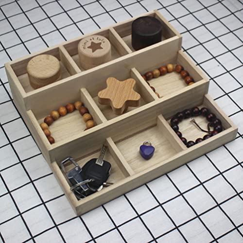 Zerodeko Wood Jewelry Tray 9 Grid Wooden Storage Divider Box Drawer Desk Organizer Tray Showcase Display Box Ring Earrings Holder Sorting Tray for Zerodeko
