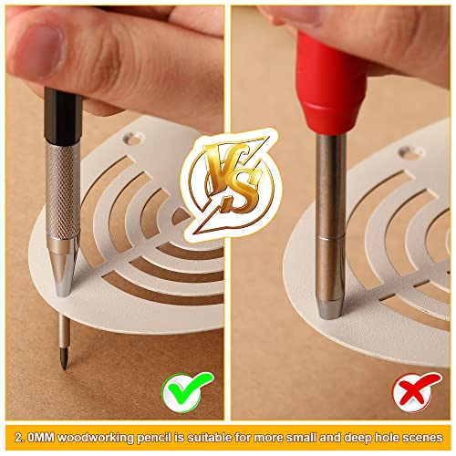 Enhon 2 MM Carpenter Pencils Set with 12 Marker Refills and Sharpener, Mechanical Carpenter Pencil Woodworking Marking Tool Solid Deep Hole Enhon