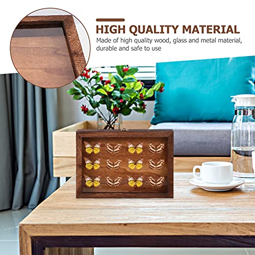 Cabilock Wood Glass Top Display Case Wooden Jewelry Display Case Storage Tray Collectibles Organizer Wood Keepsake Collector Storage Box with Metal Cabilock