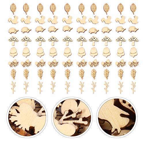 EXCEART 200pcs Unfinished Wood Cutout Set Rustic Wood Forest Animal Leaf Mushroom Craft Pieces Slice Embellishment for Home Wedding Decor DIY Jewelry
