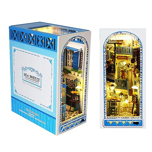 3D Wooden Book Stand Puzzle,DIY Book Nook Kits,Dollhouse Wood Bookends Book Nook Model Building Kit with LED to Build-Creativity Gift for tomyoung