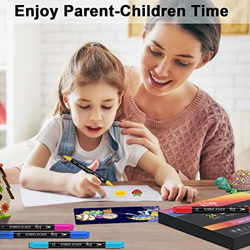 24 Colors Acrylic Paint Pens, Dual Tip Pens With Medium Tip and Brush Tip for Rock Painting, Ceramic, Wood, Plastic, Calligraphy, Scrapbooking, Brush Artugn