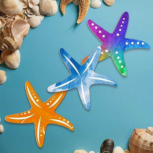BENECREAT 3Pcs Starfish Wooden Cutouts, Unfinished Wooden Sea Animal Cutouts, Wooden Pieces for DIY Summer Beach Decor, Wooden Signs and Handmade BENECREAT