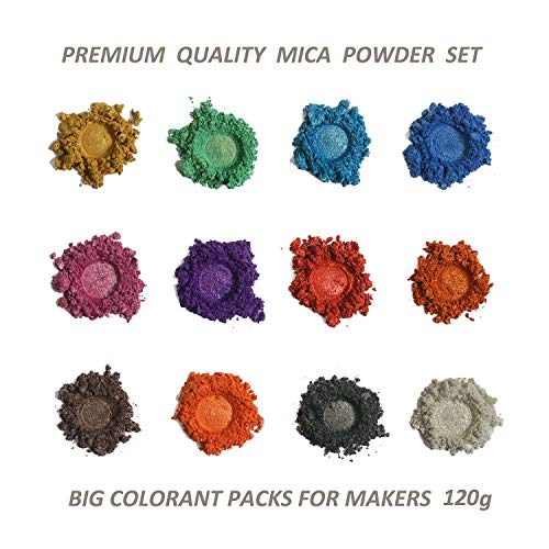Pigment Mica Powder 12 Colors 10g/0.35oz Mica Powder Set Metallic Effect for Epoxy Resin Kit Color Pigment Soap Making Paint Nail Polish Makeup VITORY