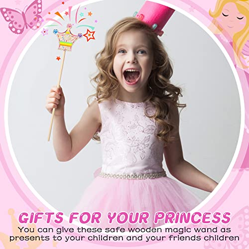 42 Pcs Princess Fairy Wands Kit, Include 36 Pcs Wooden Unfinished Wand DIY Princess Wand with 6 Sheet Colorful Diamond Sticker for Girls Make Your Cindeer
