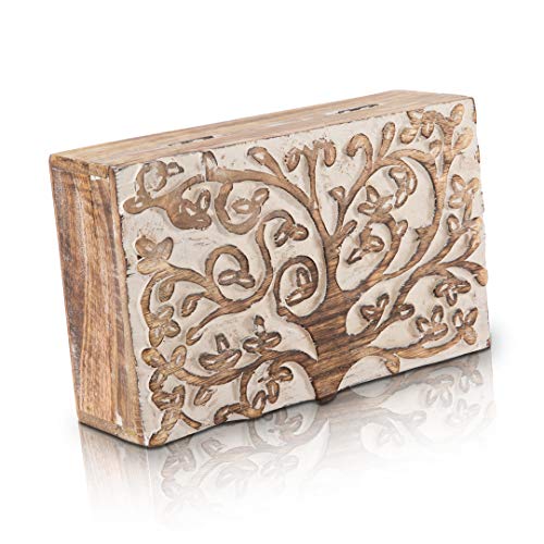 Great Birthday Gift Handmade Decorative Wooden Jewelry Box With Tree Of Life Carving Jewelry Organizer Keepsake Box Treasure Chest Trinket Holder The Great Indian Bazaar