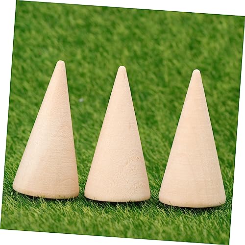 VILLCASE 30 Pcs Miniature Holder Cone Wood Mini Monitor Wood Am Ornament Jewelry Holder Stand Wood Decorative Peg Miniature Paint DIY Craft Cone VILLCASE