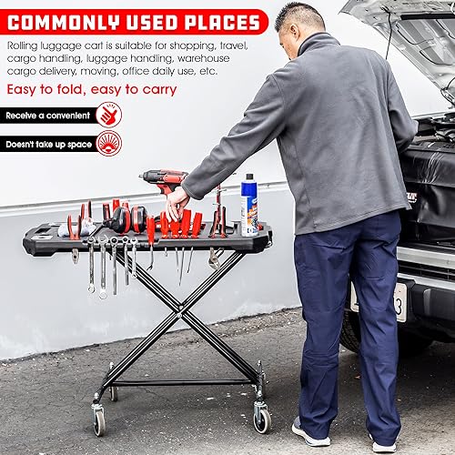 Powerbuilt Adjustable Work Table with Tool Holders and Convertible Dolly Function, Multi-Use, Home, Garage, Worksite - 642928ECE, Black Powerbuilt