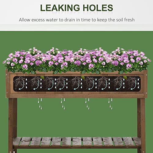 Outsunny Raised Garden Bed with 8 Pockets and Shelf, Wooden Elevated Planter Box with Legs to Grow Herbs, Vegetables, and Flowers, Dark Brown Outsunny