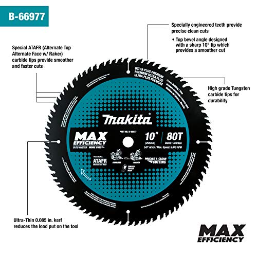 Makita B-66977 10" 80T Carbide-Tipped Max Efficiency Miter Saw Blade Makita