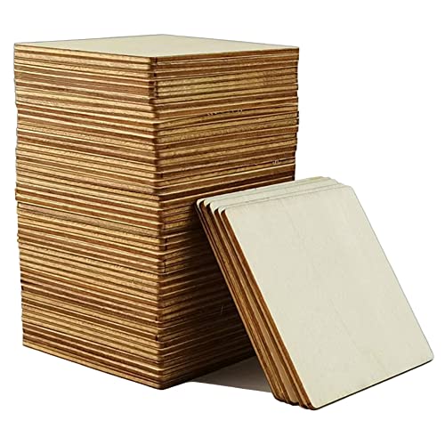 WLIANG 50 Pcs 3 X 3 Inch Unfinished Wood Squares, Natural Blank Wooden Square Cutouts Wood Slices for DIY Crafts Painting, Coasters Engraving, WLIANG