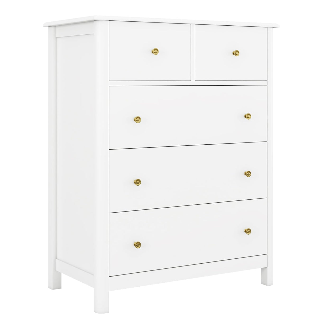 HOUSUIT White Dresser with 5 Drawers, Tall Dresser Chest of Drawers, 5 Drawer Dresser with Deep Space, Wood Dresser Storage Cabinet for Living Room, HOUSUIT