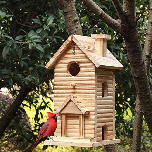 STARSWR Bird House,Outdoor Bird Houses for Outside Clearance,2 Hole Wooden BlueBirdHouse Finch Cardinals Hanging Birdhouse Nesting Box for Wild Bird STARSWR