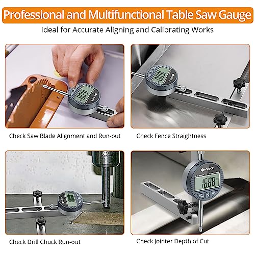Neoteck 0-1'' Digital Dial Indicator Table Saw Gauge with 3.2inch Long Anodized Aluminum Bar for Aligning and Calibrating Work Shop Machinery Table Neoteck