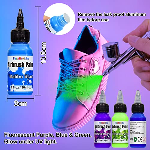 Airbrush Paint, 20 Colors Acrylic Air brush Paint Kit, Water-based, Opaque & Neon Colors, Pearl Colors, for Beginners, Artists, DIY Projects, FansArriche