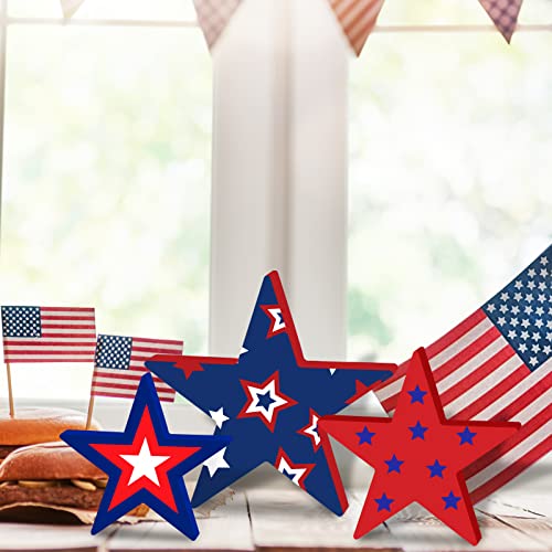 Whaline 3 Sizes 4th of July Wooden Stars Cutouts Patriotic Wooden Stars Unfinished Blank Slice Ornament for Independence Day Christmas Farmhouse Home Whaline