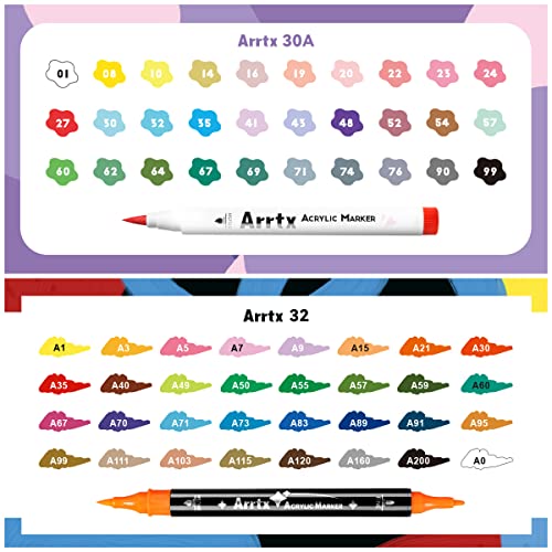 Arrtx Acrylic Paint Pens 62PCS, Brush Tip and Fine Tip (Dual Tip), Paint Markers for Rock Painting, Water Based Acrylic Painting Supplies for Fabric Arrtx