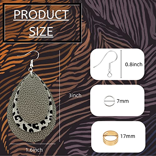 AOUXSEEM 181 Pcs Faux Leather Earrings DIY Making Kit, Contains 60 Pre Cut Metallic Vinyl and Leopard Printed Fabric Earring Pieces,60 Earring Hooks AOUXSEEM