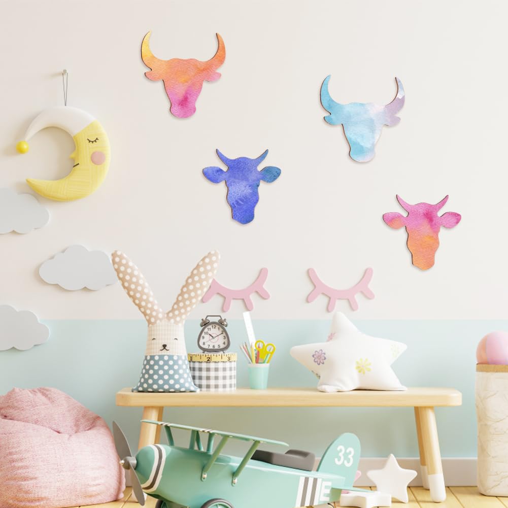 OLYCRAFT 60Pcs 2 Styles Unfinished Wood Cow Head Pieces Wood Cattle Head Blank Cutouts Unfinished Cow Wood Pieces Blank Wooden Cow Slices for OLYCRAFT