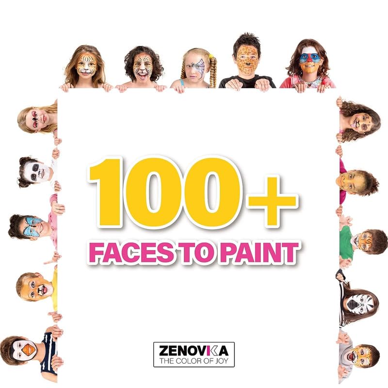 Zenovika Face Painting Kit for Kids - Non-Toxic and Hypoallergenic Face Paint Kit with 24 Colors, Stencils, Book, and Professional Halloween Makeup Zenovika
