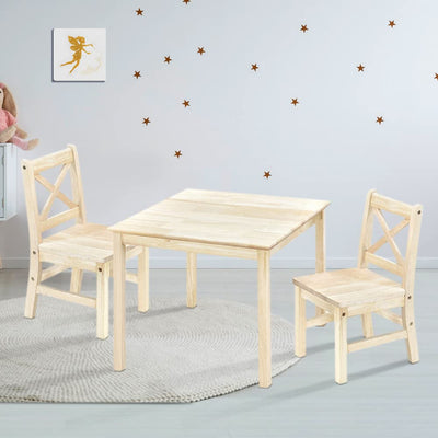 eHemco Solid Hard Wood Kids Table and Chair Set (2 Chairs Included), Unfinished, 3 Piece Set