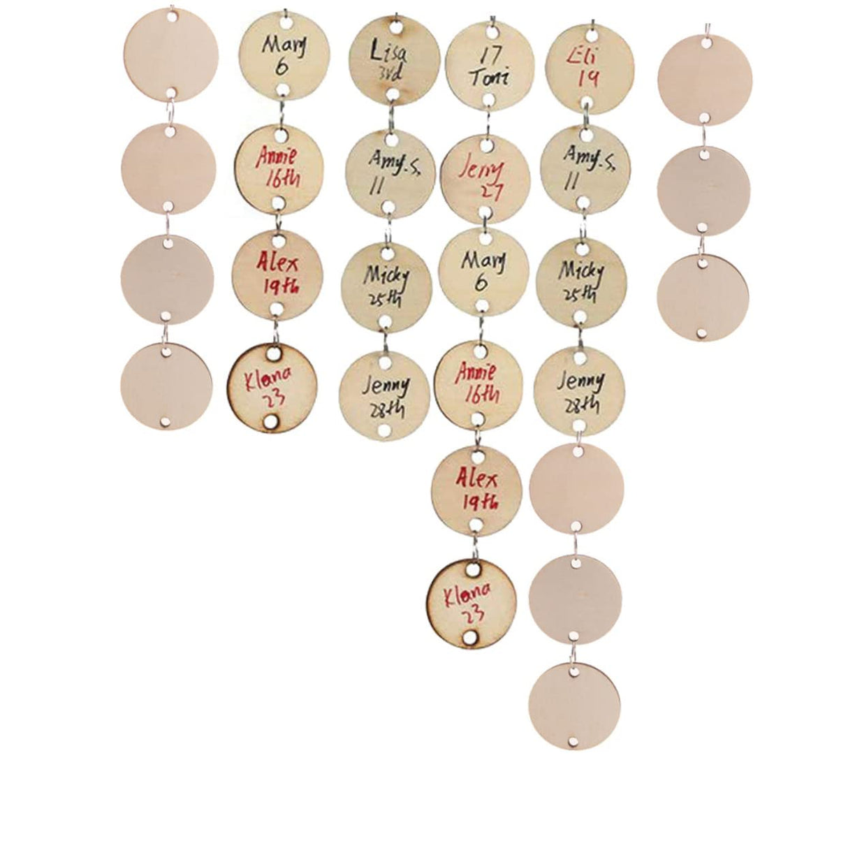 SEWACC 200 Pcs Round Wood Chip Pendant with Holes Wood Reminder Mini Calendar Wood Chips Family Birthday Board Reminder Board Calendar Slices SEWACC