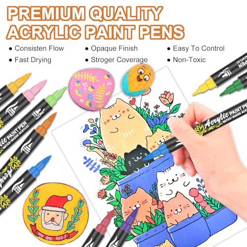 Oficrafted 60 Colors Dual Tip Acrylic Paint Pens Markers, Premium Acrylic Paint Markers with Brush and Fine Tip, Acrylic Paint Pens for Rock Oficrafted