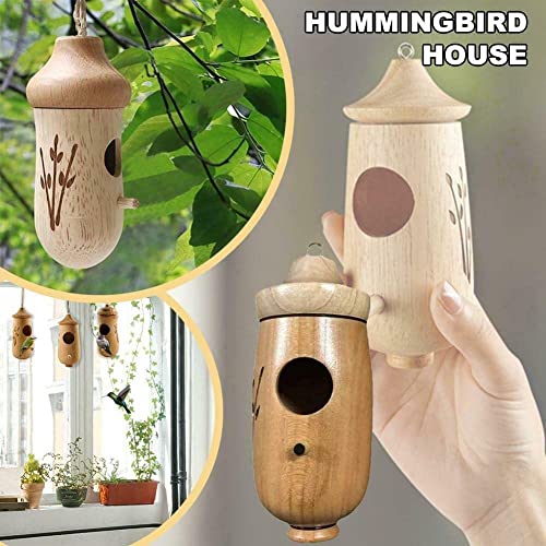 Hummingbird Nest, New Wooden Humming Bird House Outside Hanging,Hummingbird Nest for Wren Swallow Sparrow Hummingbird Finch Houses (Style B, Wooden) Rhiney