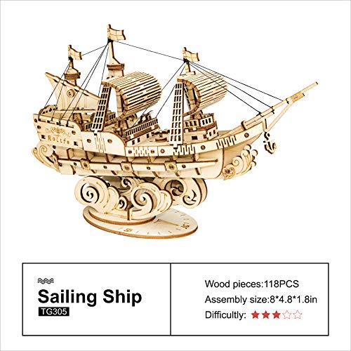 Rolife 3D Wooden Puzzles Model Kit for Adults to Build, Wooden Model Ship Series Sailing Ship Building Model Kit, DIY Crafts Rolife
