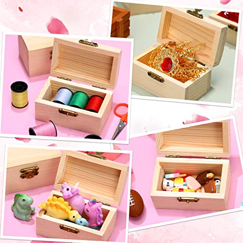 24 Pack Unfinished Wood Treasure Chest with 10 Paintbrushes, Small Treasure Box Wooden Craft Boxes with Locking Clasp Wooden Storage Box for DIY Chumia